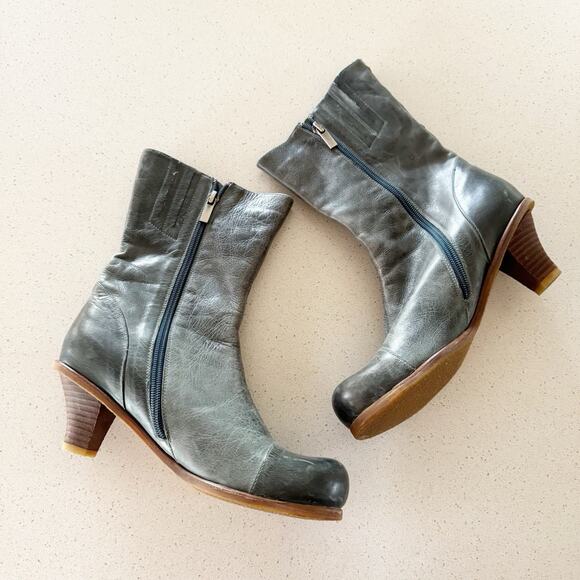 Antelope Women 39/8.5 Teal Blue Heeled Leather Boot Bootie Zip Up - Picture 2 of 10